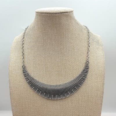 Vintage 90s Silver Tone Rhinestone Bib Necklace Statement Women's Jewelry