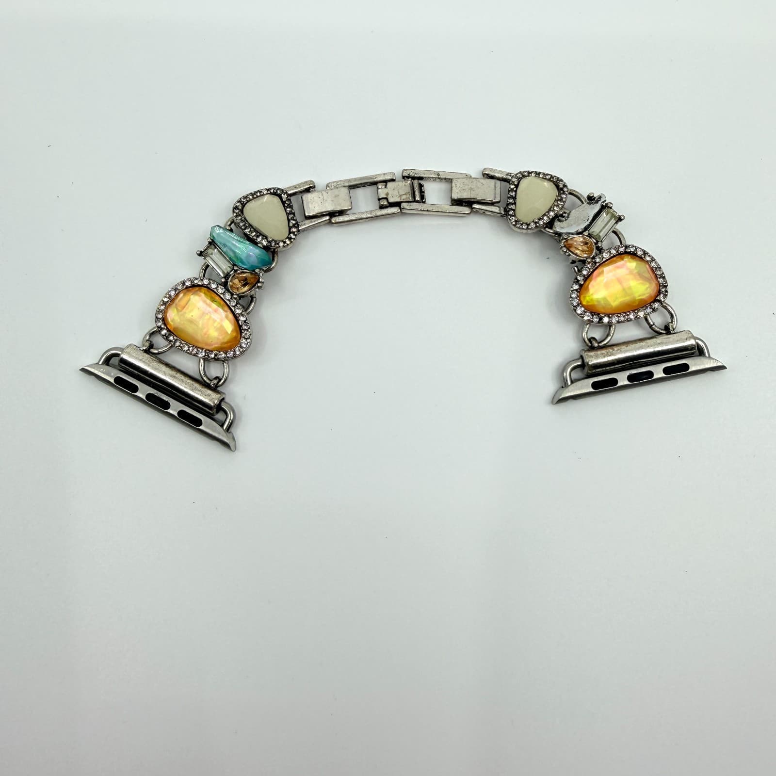 Vintage Boho Chic Mixed Media Stone Crystal Silver Tone Watch Band Bracelet Y2K