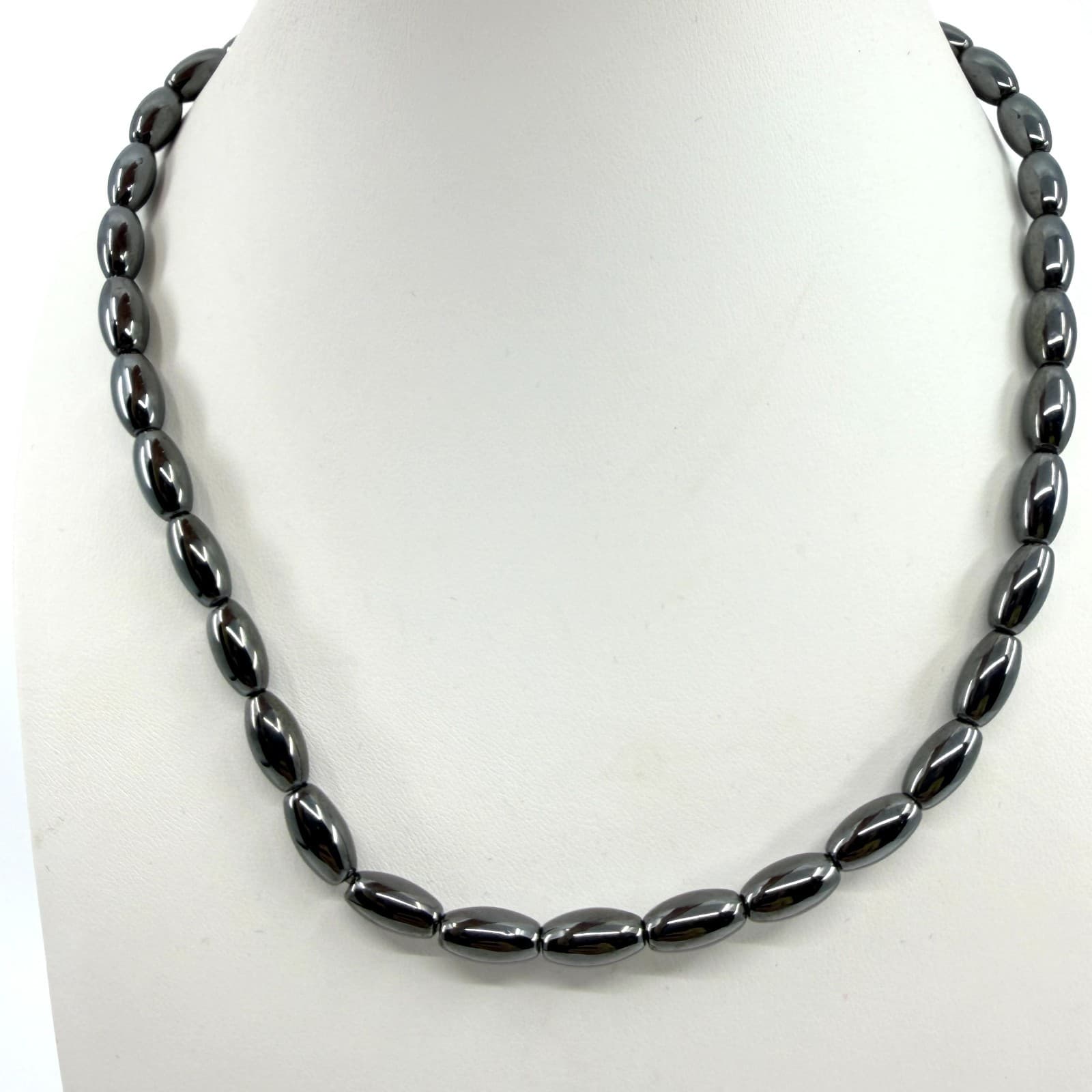 Vintage Hematite Tone Oval Bead Necklace Minimalist Gunmetal Simple Retro Boho