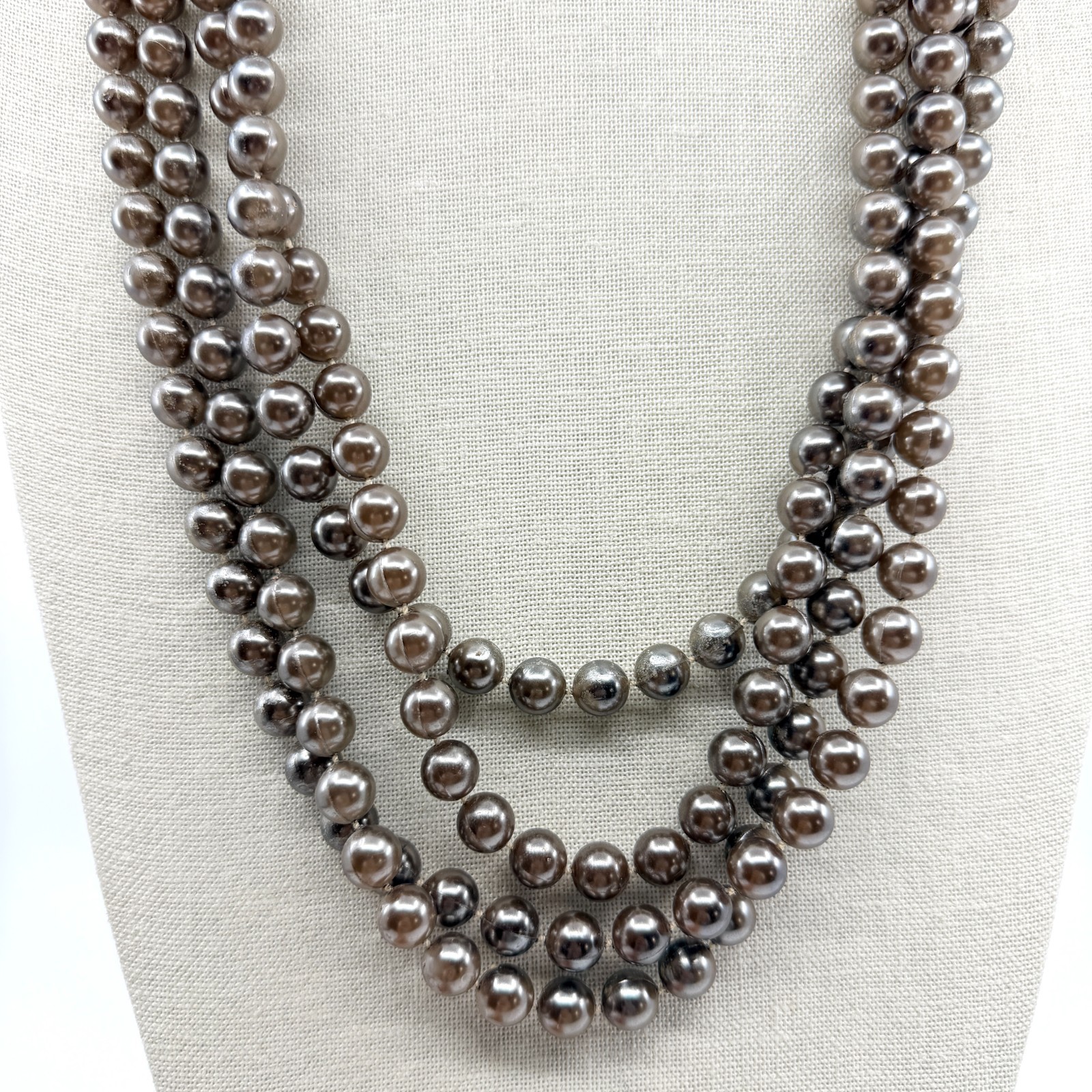 Vintage Gray Faux Pearl Multi Strand Necklace Statement Chunky Layered Retro Y2K