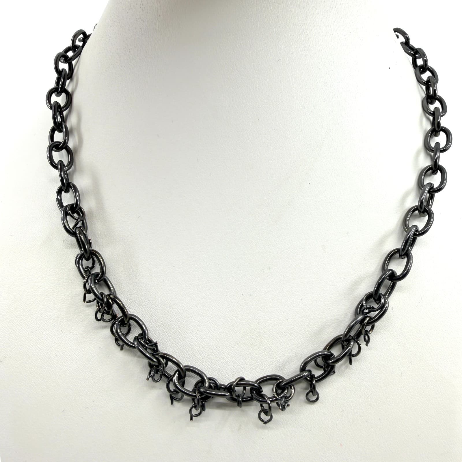 Vintage Gunmetal Tone Chain Necklace Multi Link Dainty Minimalist Goth Bold Y2K