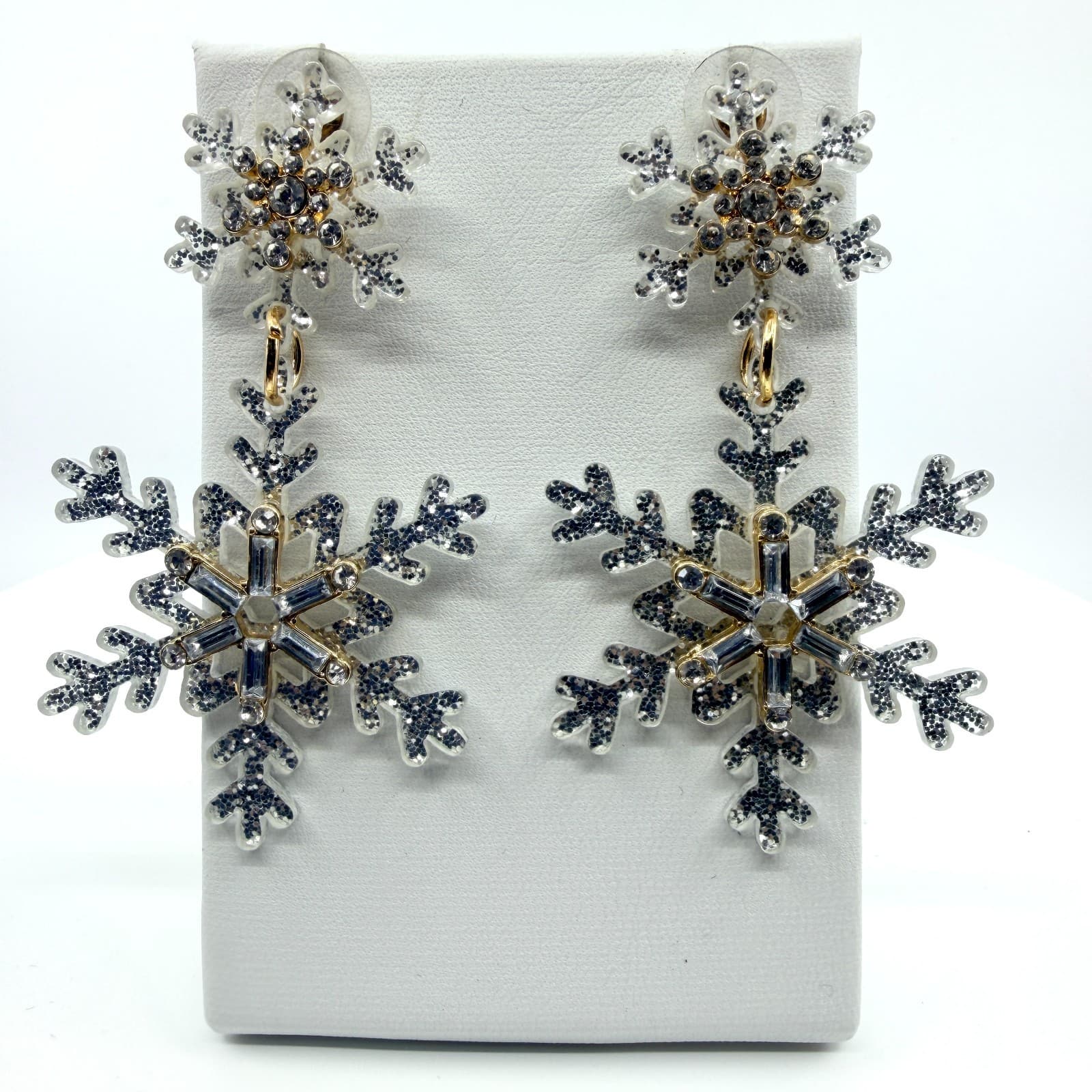 Vintage Gold Tone Snowflake Drop Earrings Large Statement Holiday Winter Boho