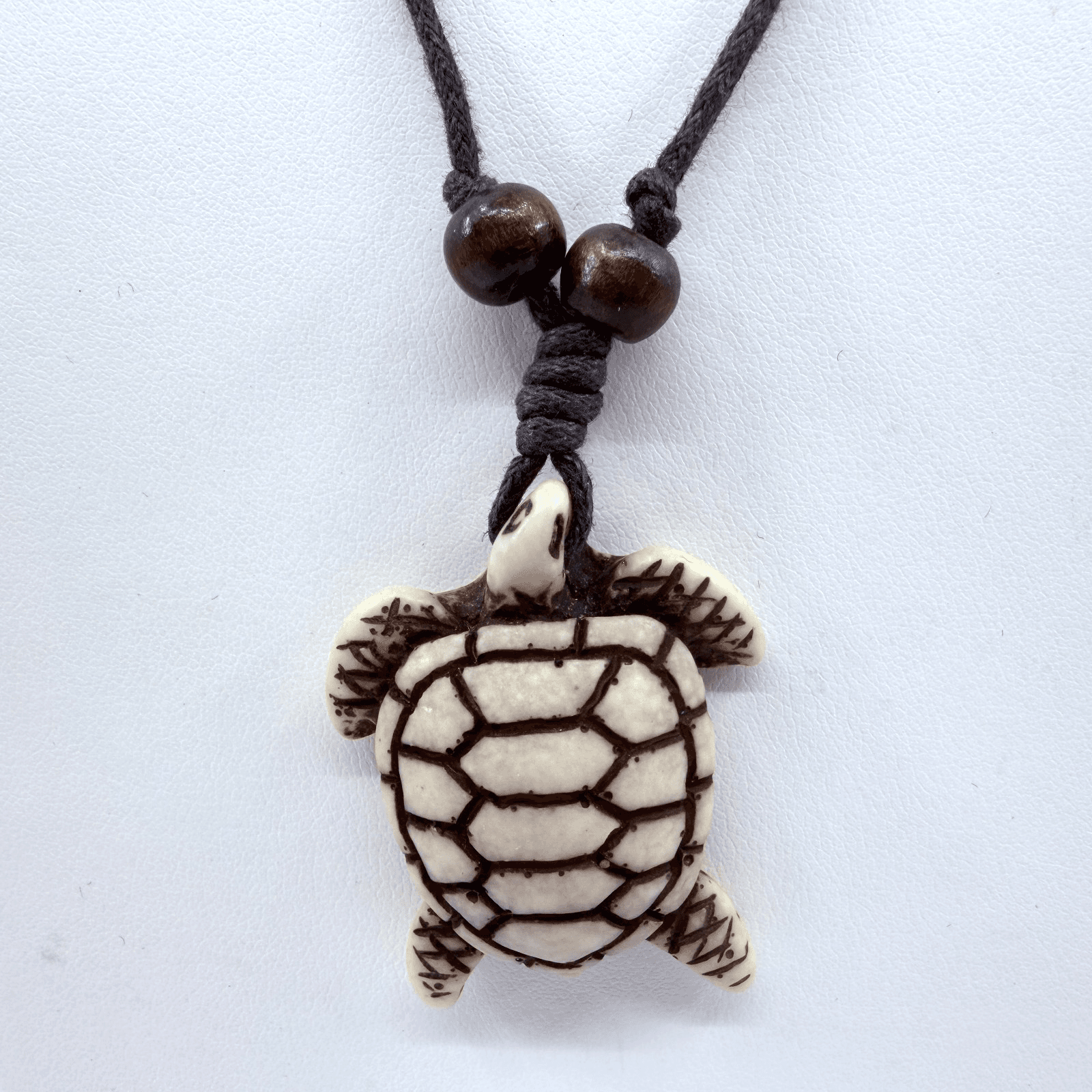Vintage Carved Sea Turtle Pendant Necklace Black Cord Beachy Boho Minimalist 90s
