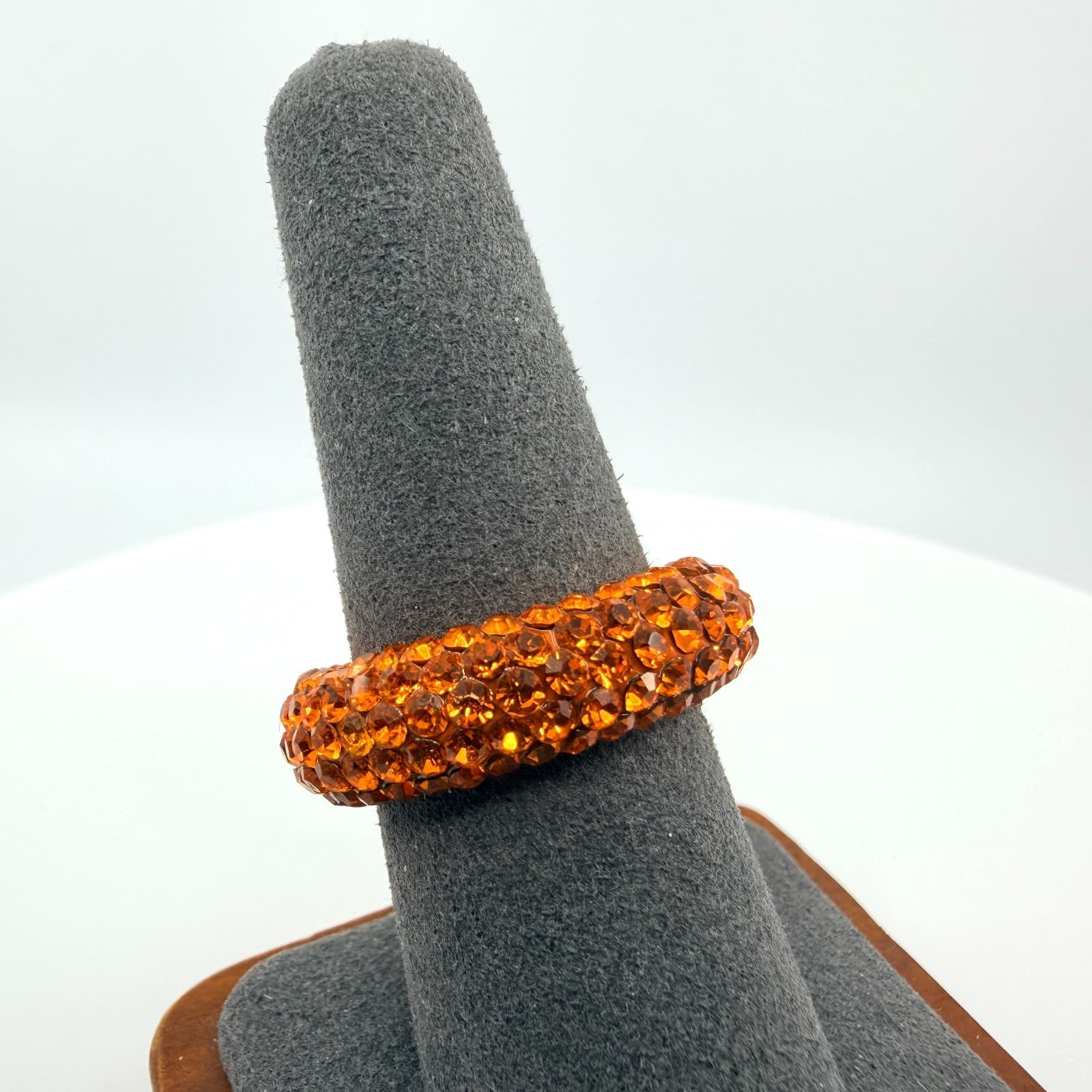 Vintage Orange Rhinestone Pavé Band Ring Chunky Statement Bold Retro Statement
