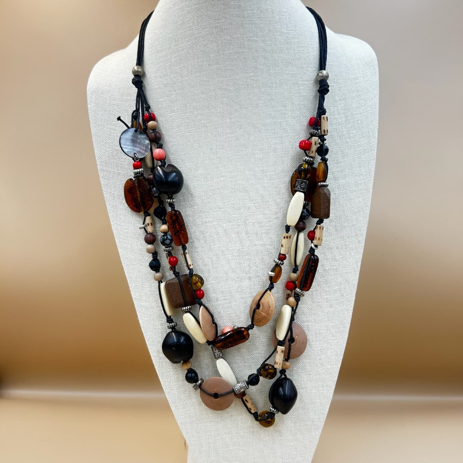 Vintage Multi Strand Art Venetian Glass Mix Colored Boho Style Beaded Necklace