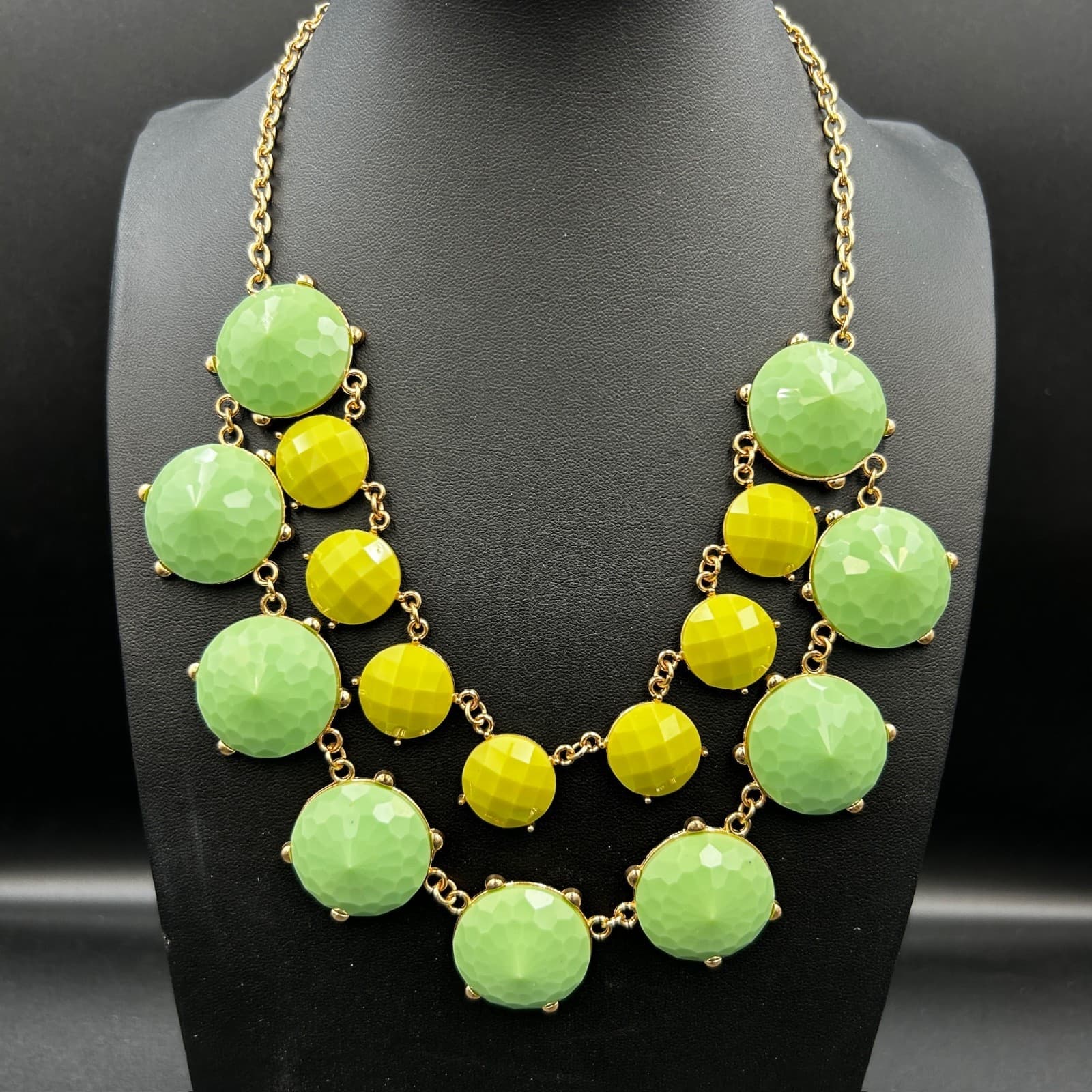 Vintage 19" Two Strand Multicolor Beaded Fashion Statement Necklace In Gold Tone