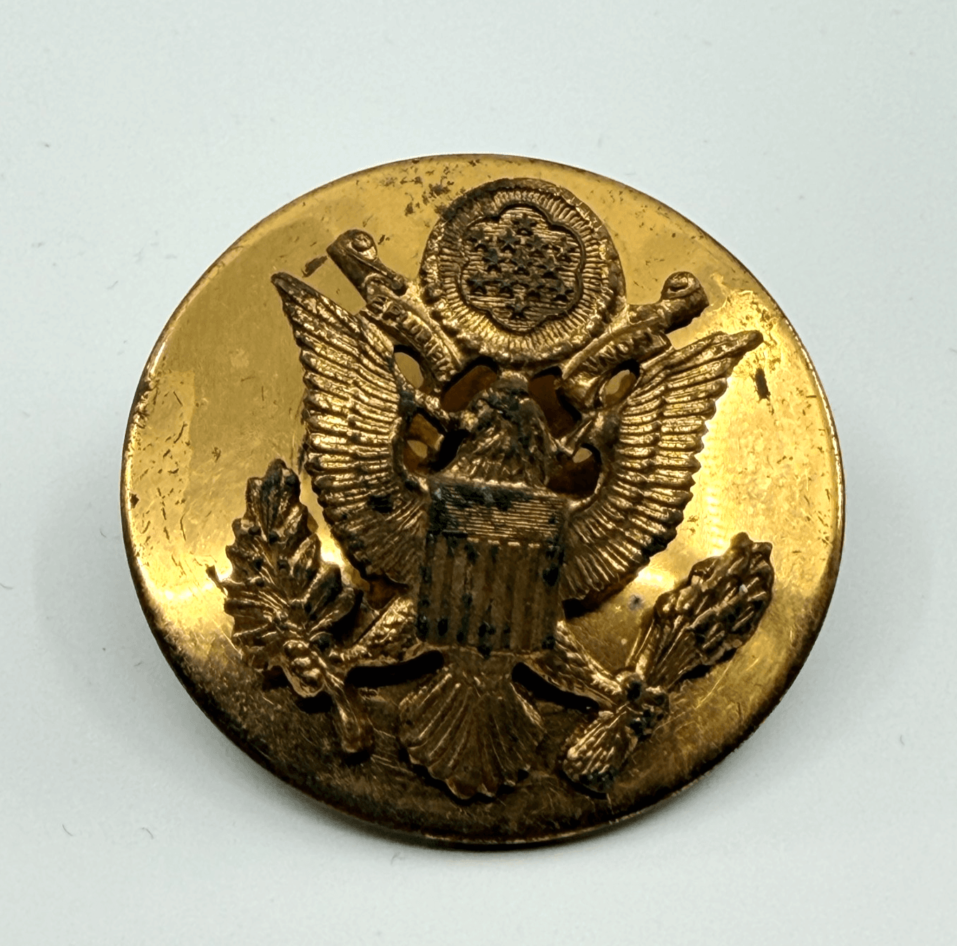 VTG US Army Great Seal Eagle Enlisted Hat Badge Screw Back Insignia Brass Tone
