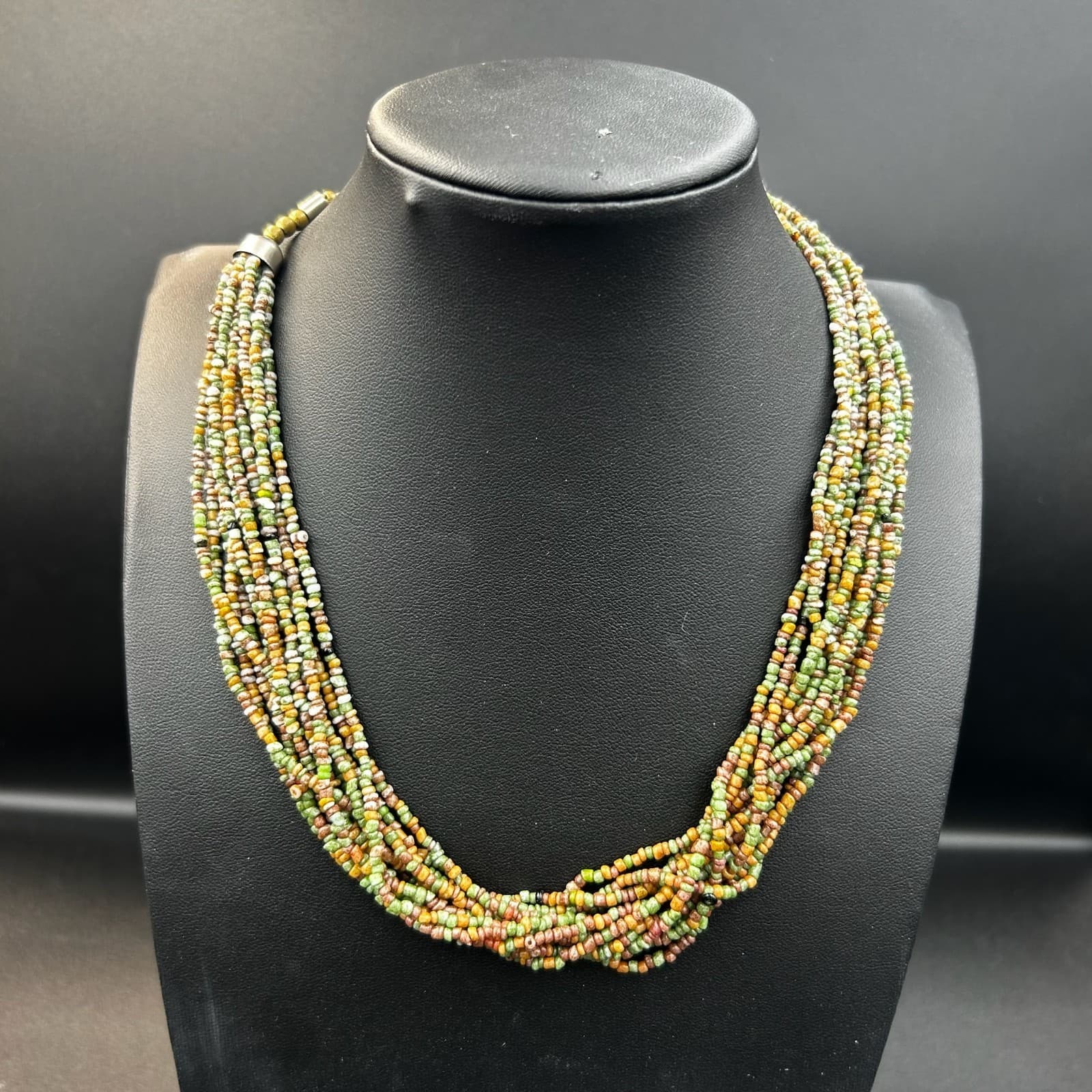 Vintage Seed Bead Multi-Strand Necklace 19" Boho Layered Costume Jewelry