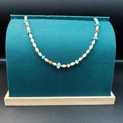 Vintage Ocean Style Shell Coral & Pearl Bead Necklace Gold 16" Y2K 90s 2000s