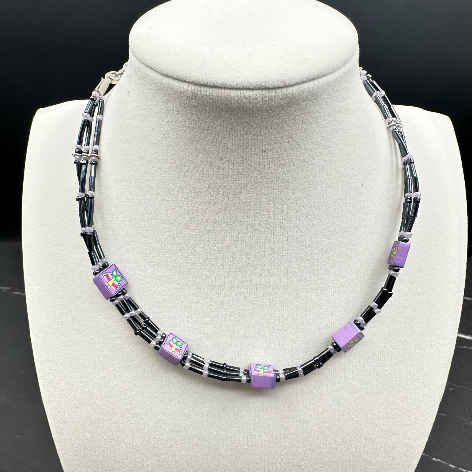 Vintage Panama Jack Purple Lilac Iridescent Hematite Rubber Cube Gold-Tone