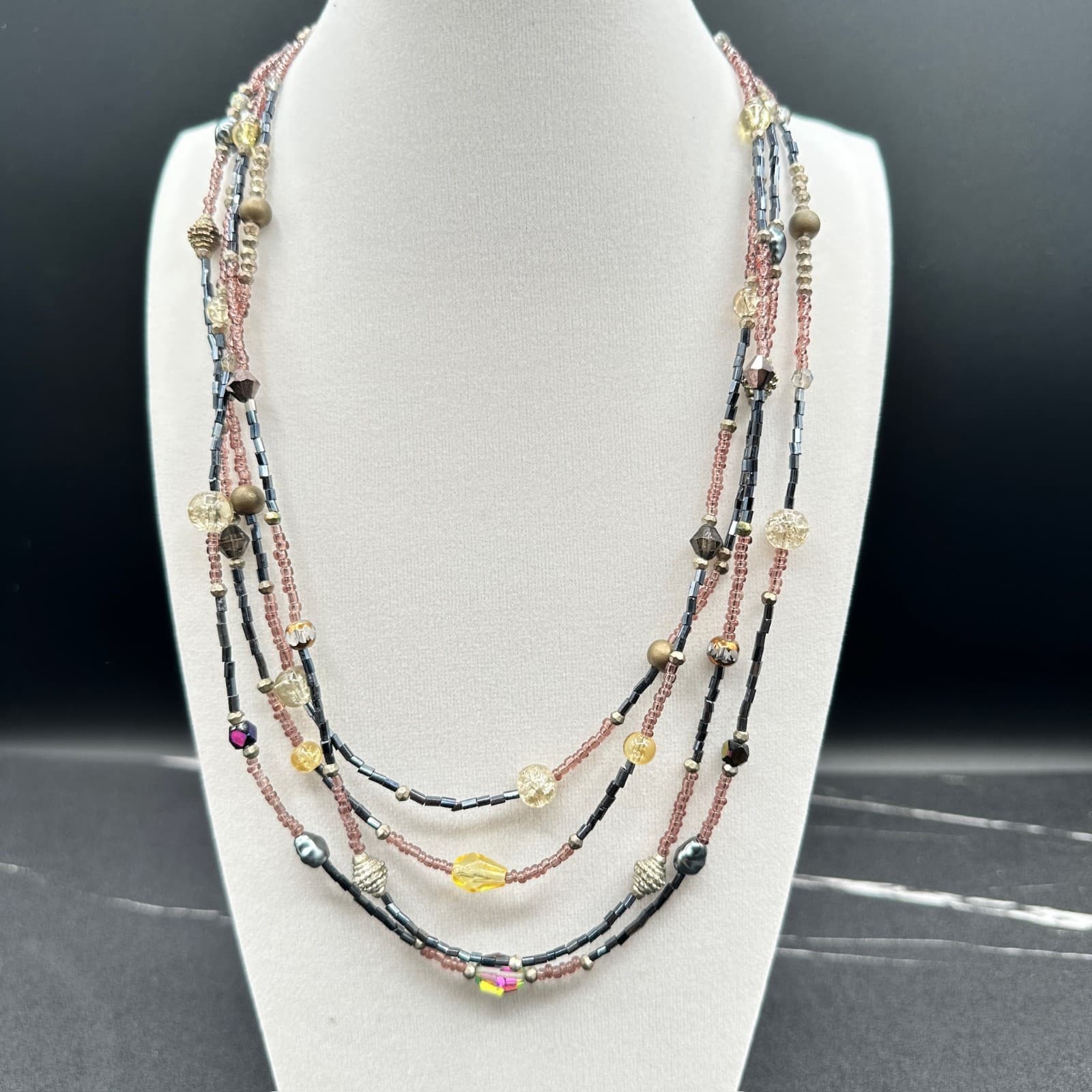 Vintage Cookie Lee Multicolor Adjustable Boho Multi-Strand Beaded Lobster