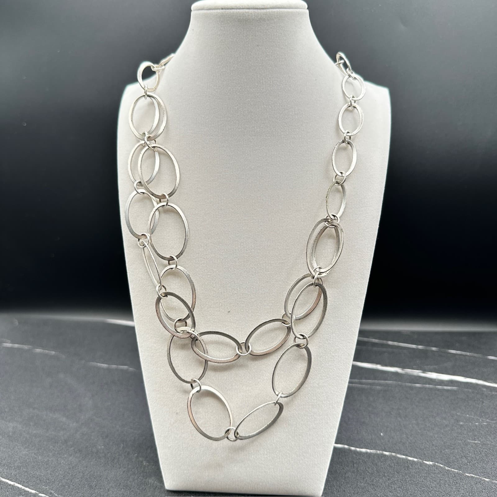New York Silver-Tone Classic Oval Link Chain Layered Statement Lobster Necklace