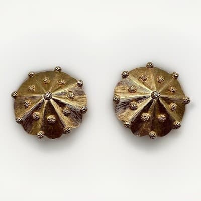 Vintage Trifari Gold Tone Domed Round Textured Clip On Earrings 80s 90s