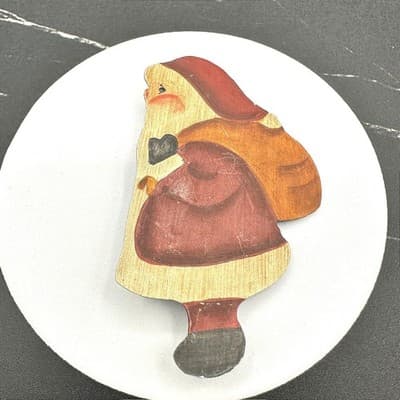 Vintage Red Hand-Painted Wooden Santa Claus Christmas Holiday Brooch Pin