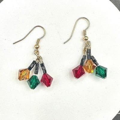 Vintage 90s Gold Tone Faceted Beaded Drop Earrings Women's Classic Jewelry