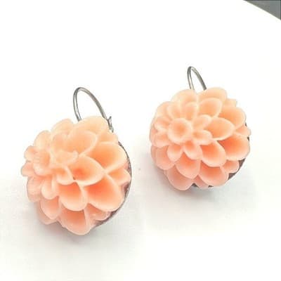 Vintage 90s Peach Coral Flower Resin Petal Dangle Earrings Women's Jewelry