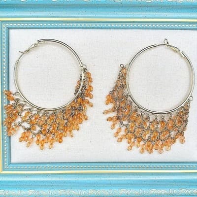 Peach Silver Checkerboard Drop Earrings Silver Tone Geometric Mosaic Dangle