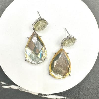 Vintage 90s Silver Tone Glass Drop Earrings Statement Women's Classic Jewelry