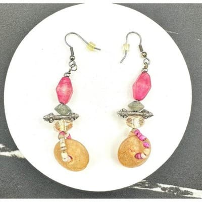 Vintage 90s Silver Tone Beaded Drop Earrings Boho Women's Classic Jewelry