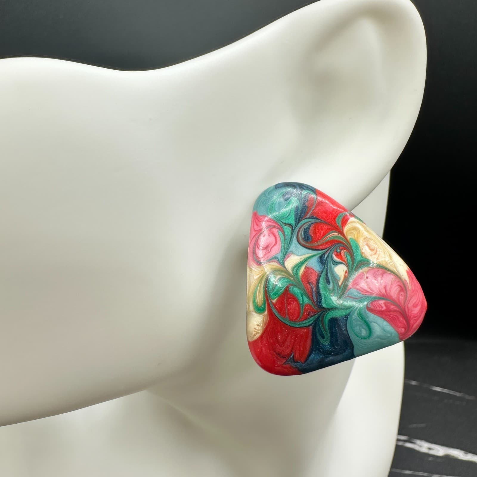 Vintage Multicolor Swirled Shimmer Marbled Abstract Post Screw-Back Earrings