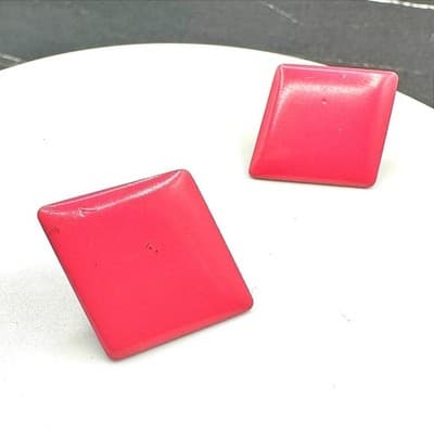 Vintage 80s Red Rhombus Square Stud Earrings Geometric Plastic Mod Punk Style