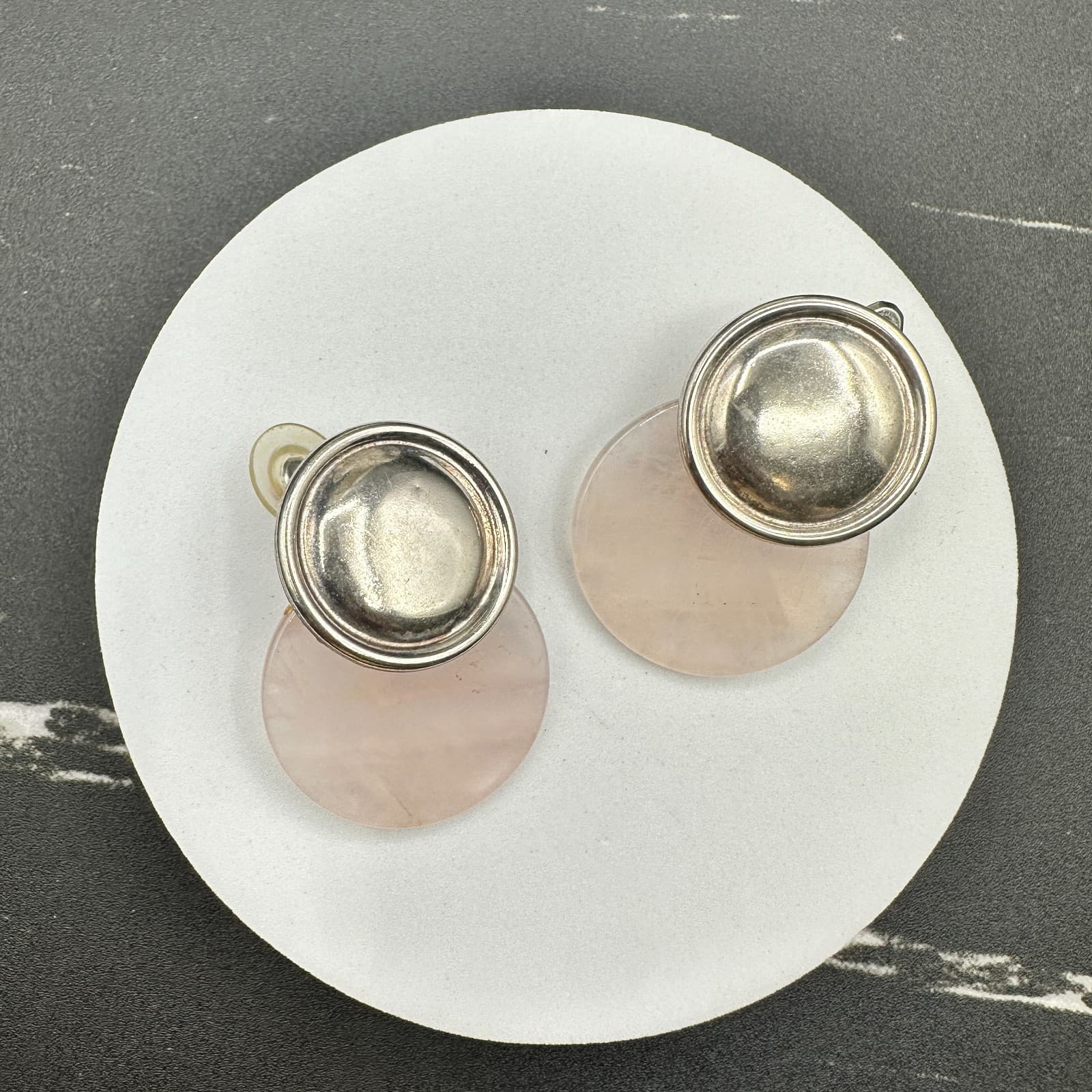 Modern Two-Tone Classic Fashion Aluminium Glass Rose Quartz Drop Stud Earrings