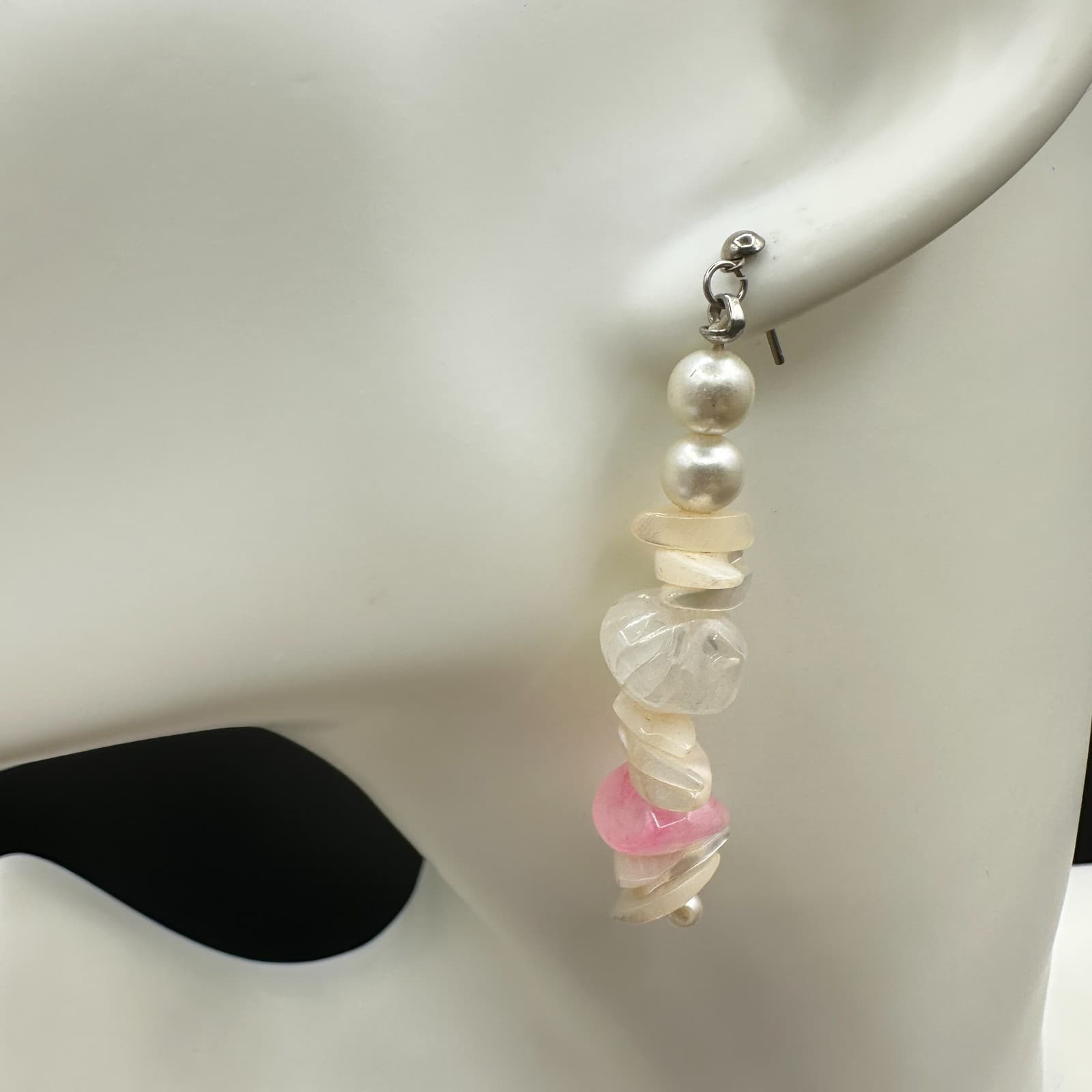 Vintage Handmade Women's Multi Mother Of Pearl Glass Fashion Dangle Earrings