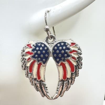 Vintage 90s Angel Wings Patriotic Dangle Earrings Women's Classic Jewelry