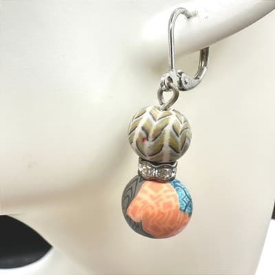 Bohemian Millefiori Rhinestone Clay Beaded Dangle Drop Leverback Earrings