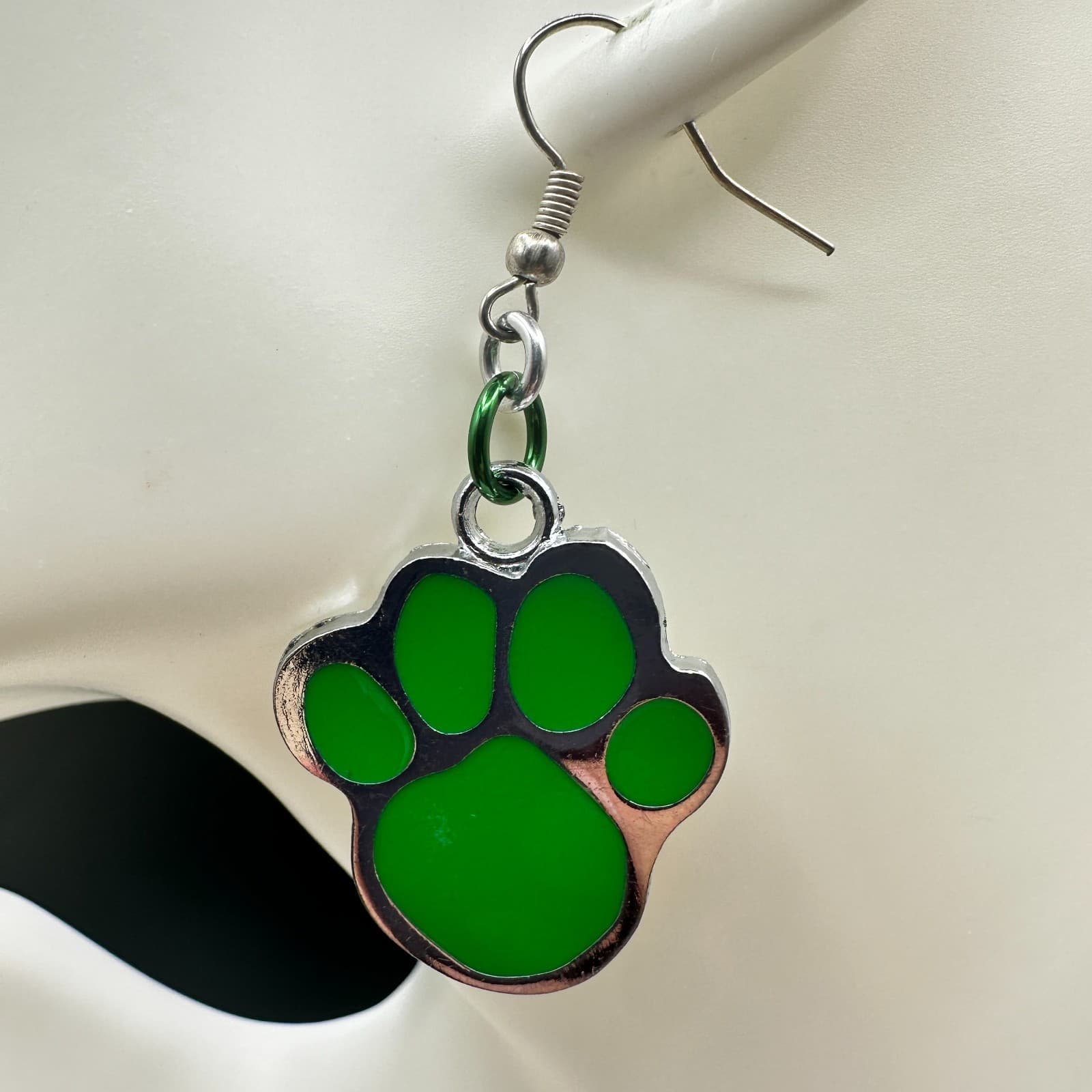 Green Paw Print Dangle Earrings Pet Lover Cute Casual Style