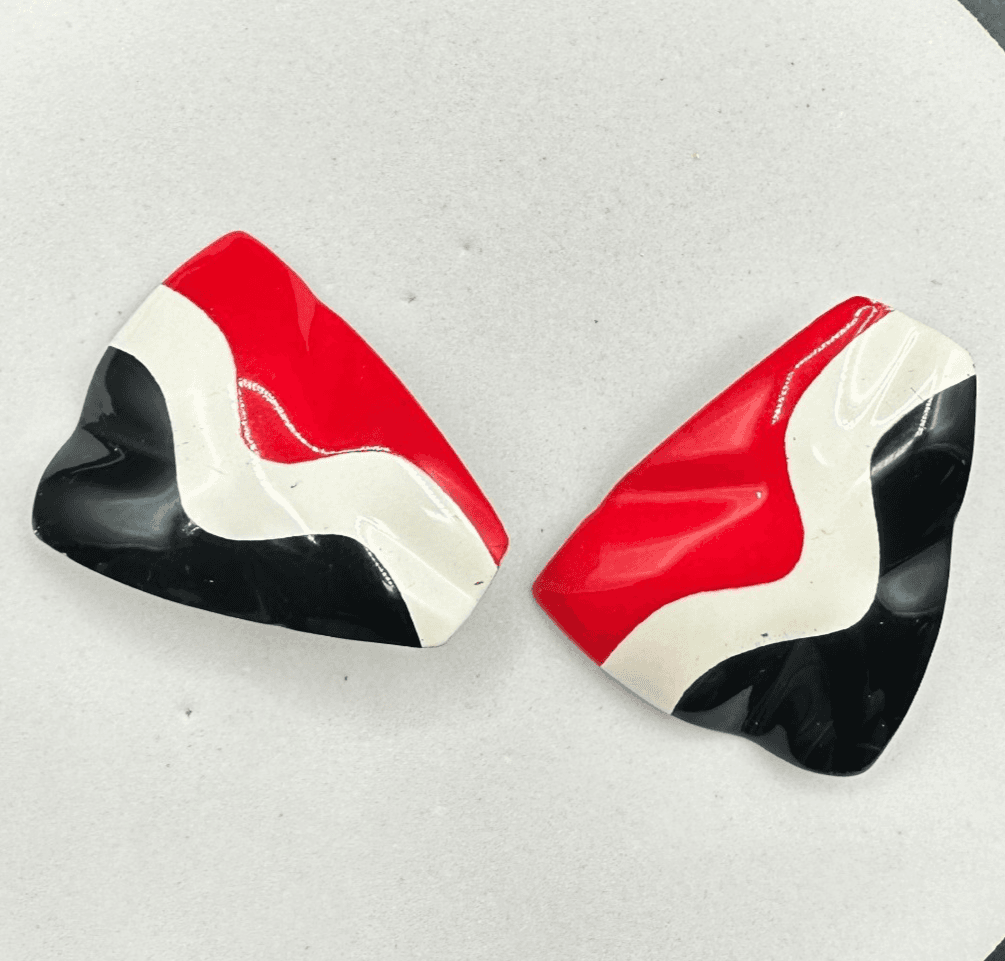 Red Black White Modern Wave Stud Earrings 80s Acrylic Statement