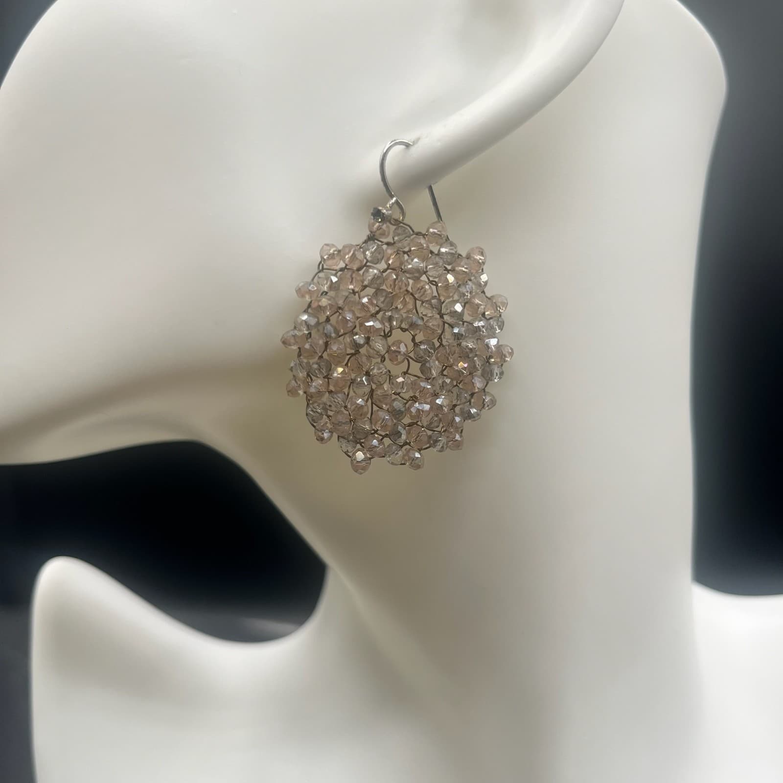Vintage Y2K Cluster Dangle Earrings Nude Crystal Seed Beaded Jewellery