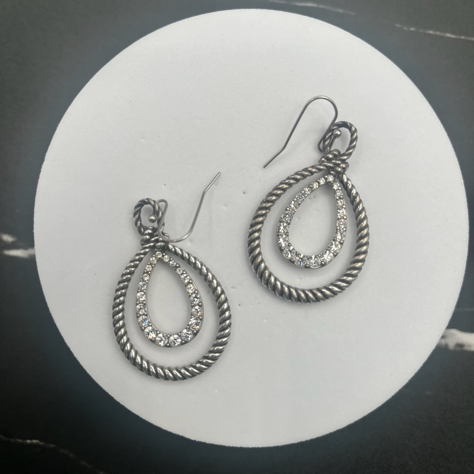 Vintage Silver-Tone Dangle Drop Earrings Twisted Rope Women's Fashion Jewelry