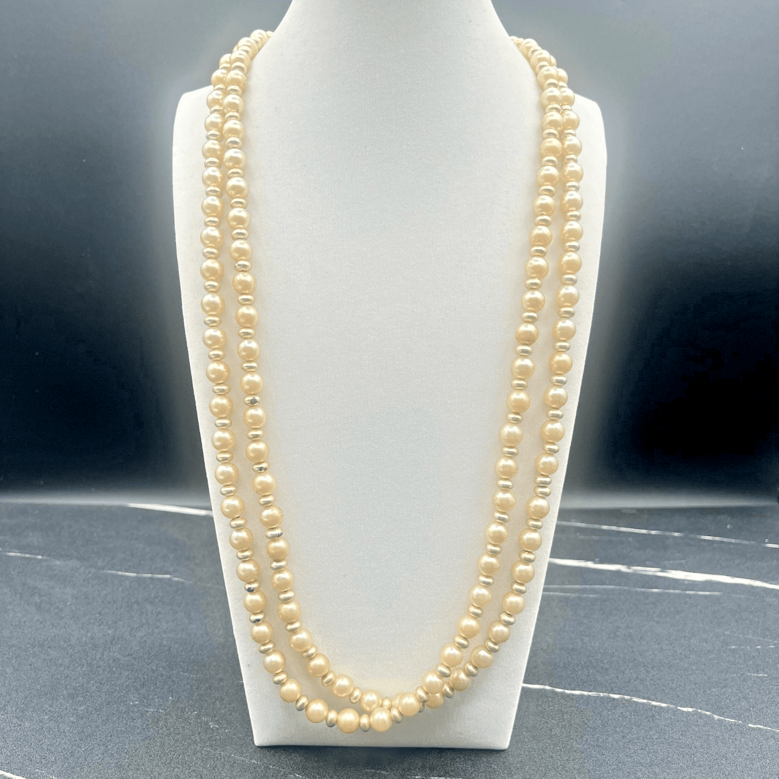 Vintage Light Gold Pearl Gold Tone Spacer Beads Necklace Double Strand Jewellery