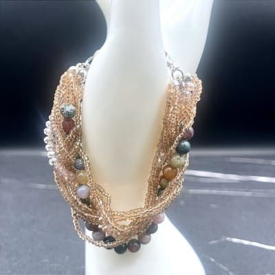 Vintage Y2K Multi-Strand Agate Natural Stone Bracelet Seed Beads Boho Statement