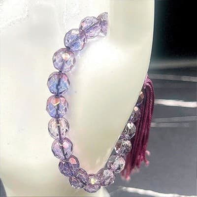 Vintage Lavender Crystal Bracelet Stretch Faceted Bead Tassel Jewellery