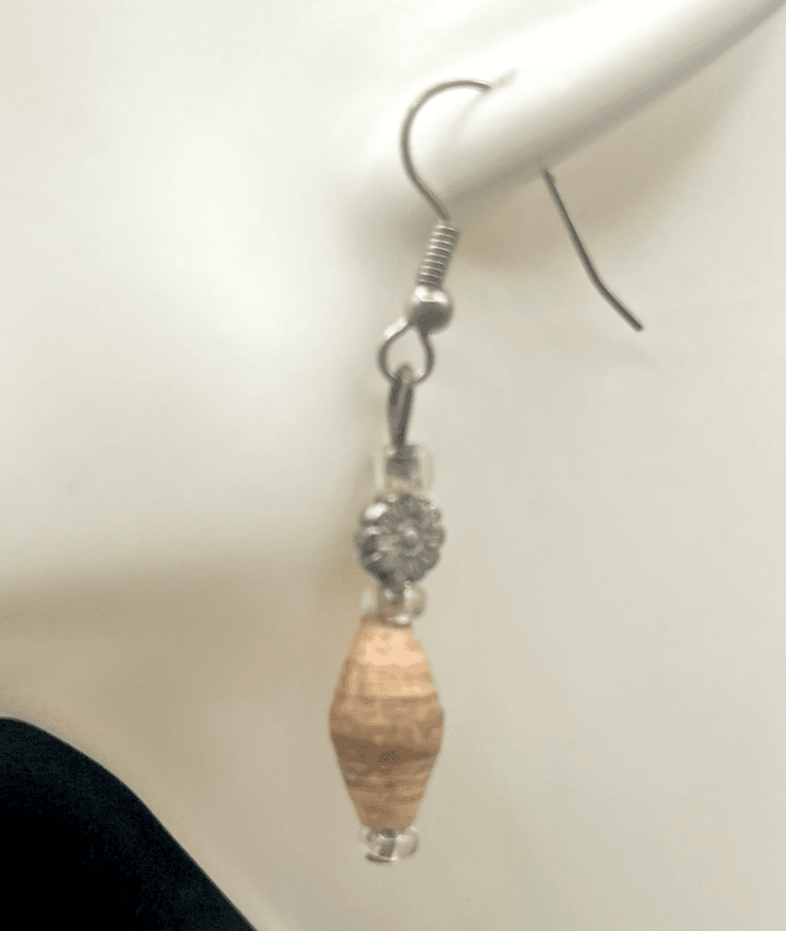 Vintage 90s Silver Tone Dangle Earrings Rolled Paper Beaded Women's Jewelry