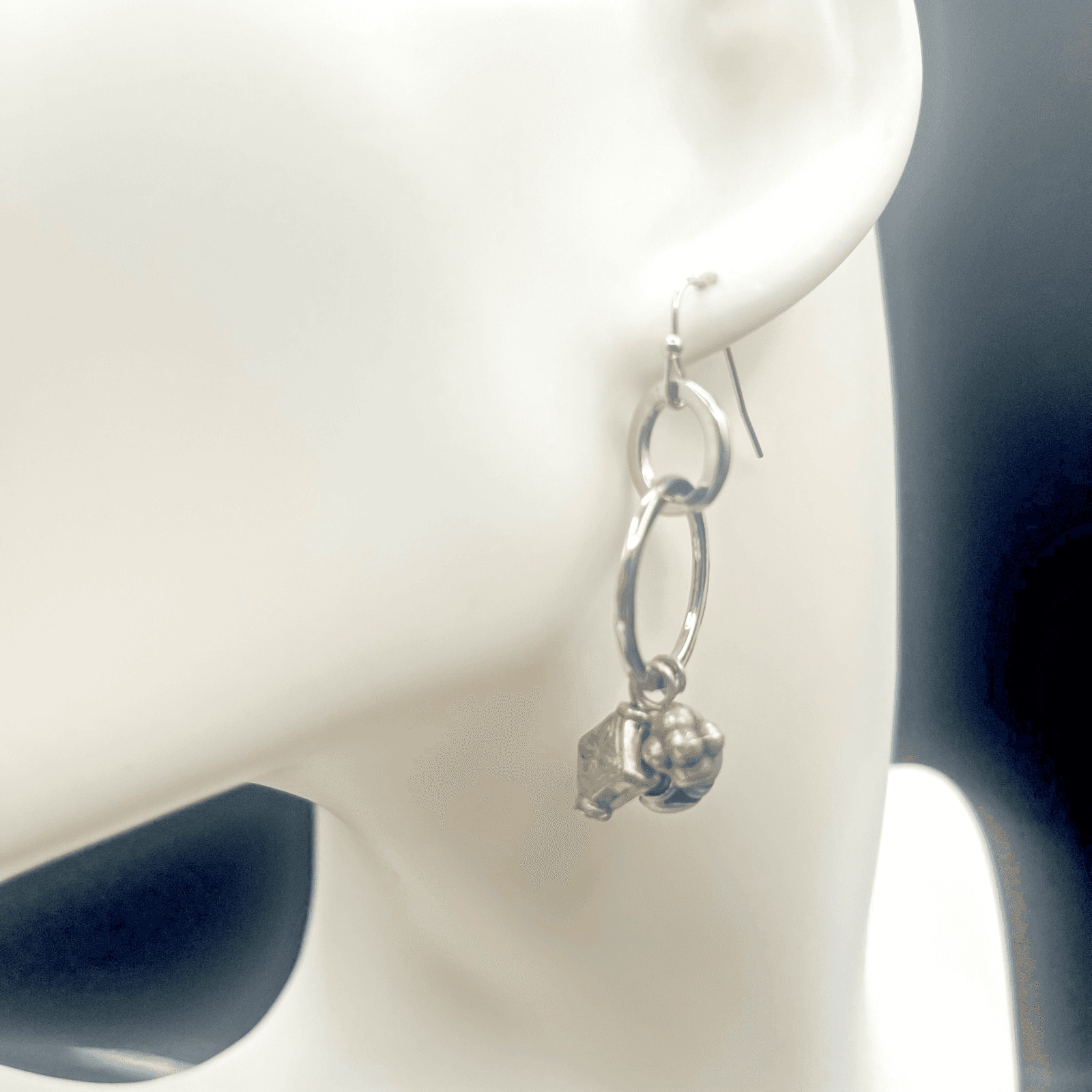 Vintage 90s Silver Tone Charm Dangle Earrings Boho Women's Classic Jewelry