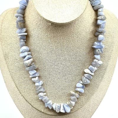 Vintage Blue Lace Agate Tumbled Stone Chip Necklace Boho Gypsy Earthy Jewelry