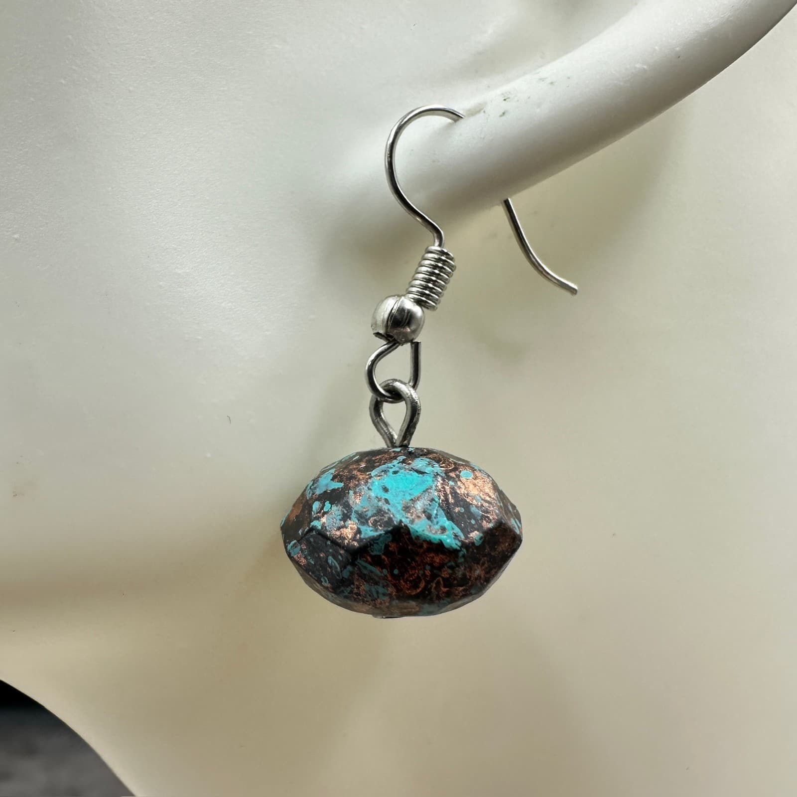 Vintage Y2K Turquoise Patina Rustic Metal Dangle Earrings Boho Artisan