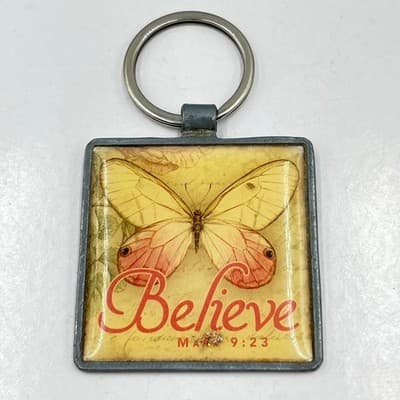 Christian Believe Butterfly Keychain Mark 9:23 Scripture Religious Faith Gift