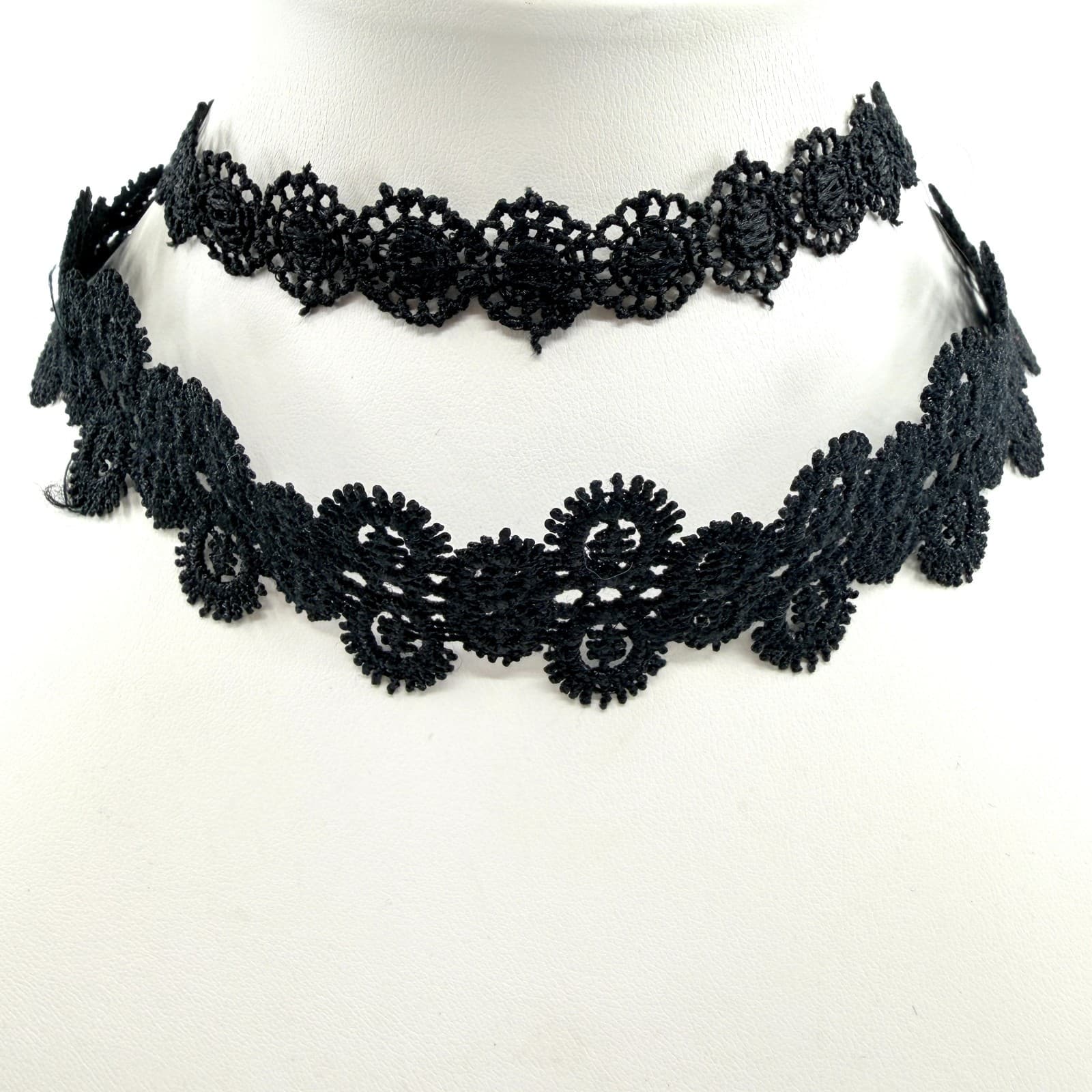 Vintage Black Lace Crochet Choker Necklace Set 2pc Floral Gothic Boho Retro Y2K