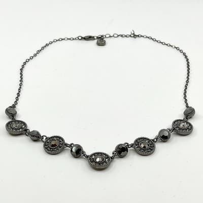 Vintage Monet Gunmetal Black Halo Necklace Y2K Dark Rhinestone Statement Jewelry
