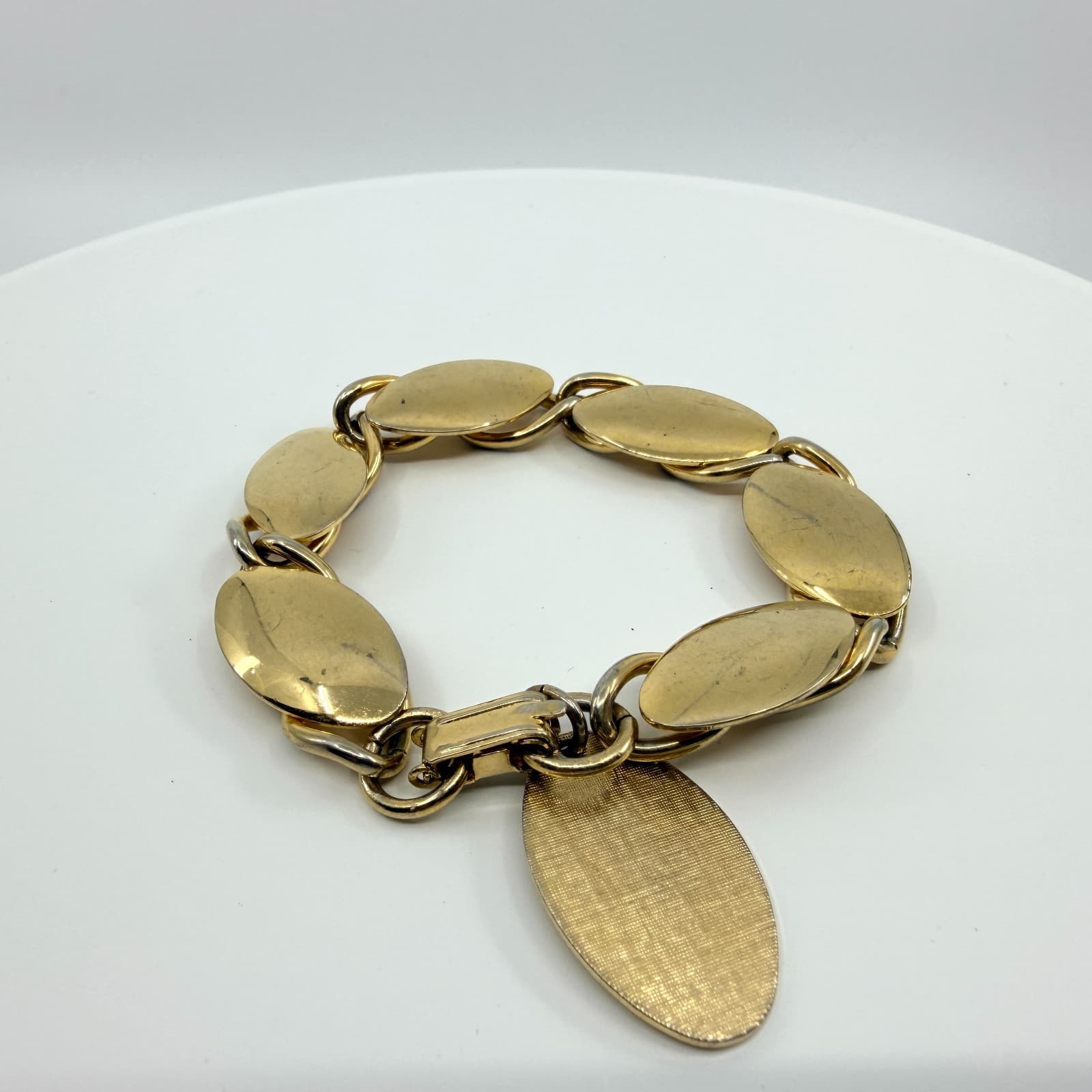 Vintage Gold Tone Brushed Satin Oval Link Bracelet Chunky Statement Retro Boho