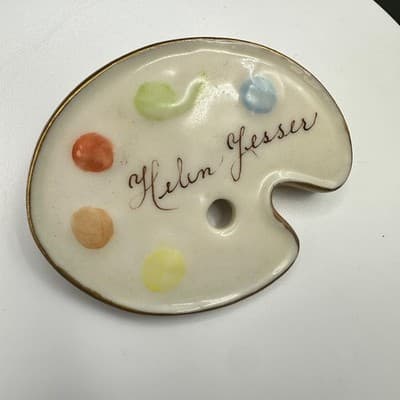 VTG Artist Painter Palette Brooch Pin Signed Helen Gesser Enamel Gold Tone Art