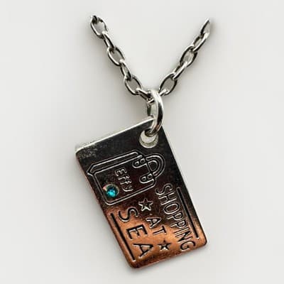 Vintage Shopping at Sea silver-tone dog tag pendant necklace Cable Chain 18 in