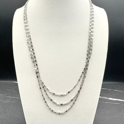 Vintage Silver-tone multi-layered necklace with flat oval polished links 18 in