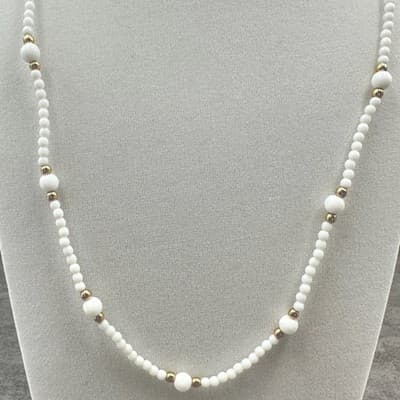 Napier Vintage White Seed Bead & Gold-Tone Accents Minimalist Layering Necklace