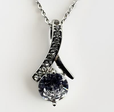 Vintage Silver Tone Cubic Zirconia Round Solitaire Necklace Women's Jewellery