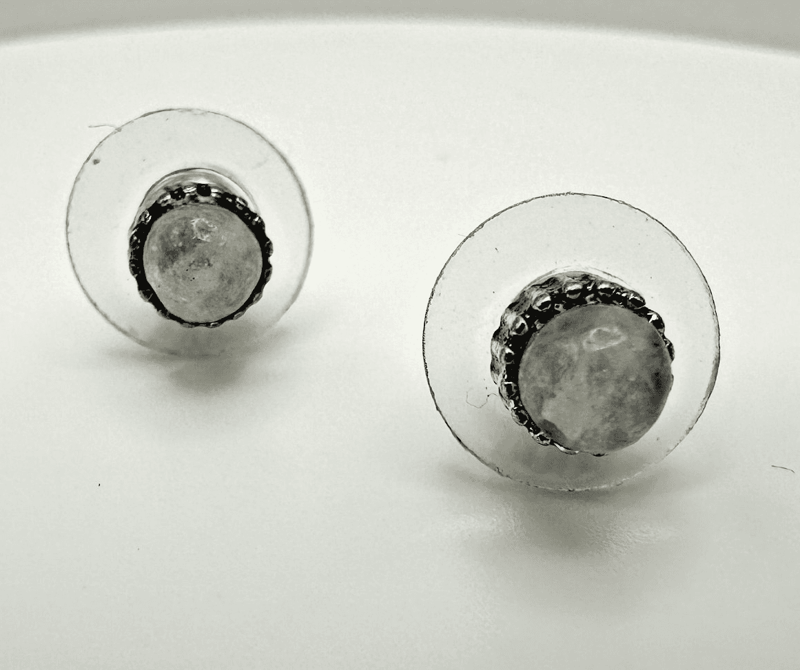 Vintage Moonstone Cabochon Stud Earrings Crown Silver Tone Women's Jewellery